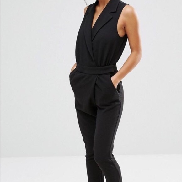 sleeveless tuxedo jumpsuit